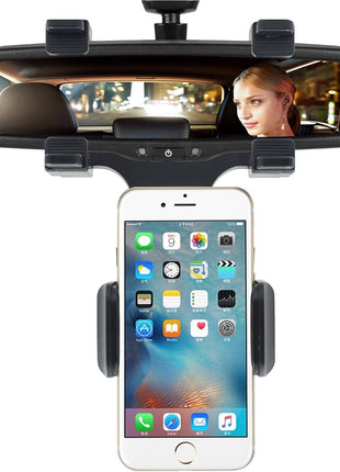 Rearview Mirror Phone Mount for 2.1–2.4" Mirrors – 360° Rotating ABS Holder for Smartphones GPS