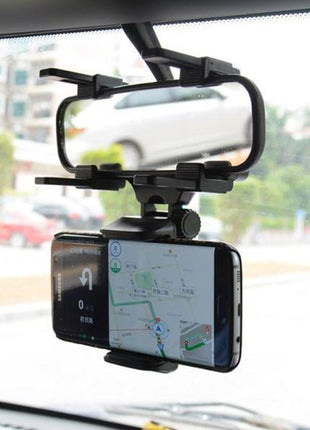 Rearview Mirror Phone Mount for 2.1–2.4" Mirrors – 360° Rotating ABS Holder for Smartphones GPS