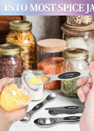 Magnetic Measuring Spoons Set 8-Piece Stainless Steel Dual-Sided Nesting with Leveler