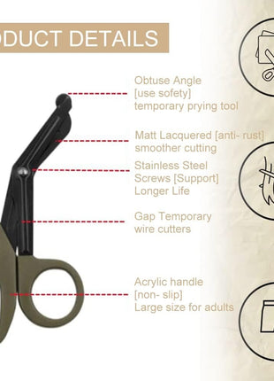 Stainless Steel Bandage Scissors Emergency Trauma Shears with Serrated Blade & Cable Stripper, 18cm, 1 Piece (Copy)