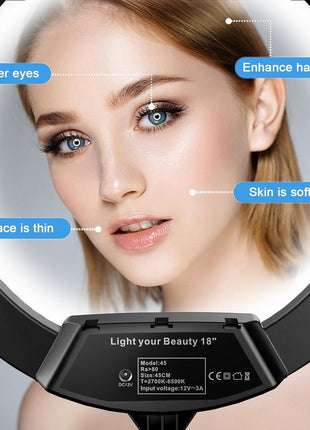 10 Inch LED Ring Fill Light With 200 cm Tripod Stand, Phone Holder & Ball Head - 26 cm