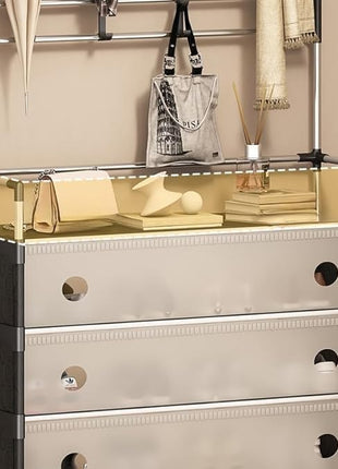 4-Tier Shoe Storage Cabinet with Coat Rack, Removable Shelf Divider, Galvanised Steel Tube & PP Panels