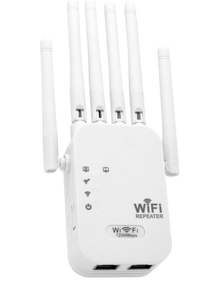 WiFi Extender Repeater 1200Mbps Dual Band – 6 Antennas Signal Booster with 2 LAN Ports – Covers up to 10000 Sq.Ft
