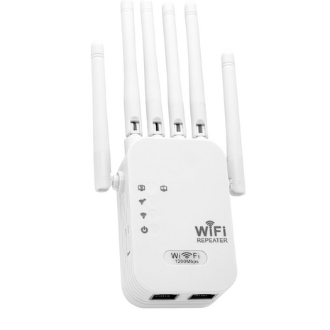 WiFi Extender Repeater 1200Mbps Dual Band – 6 Antennas Signal Booster with 2 LAN Ports – Covers up to 10000 Sq.Ft