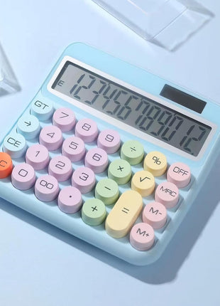 12-Digit Calculator with Pastel Typewriter Keys - ABS Plastic, AA Battery, Blue/White/Pink/Purple