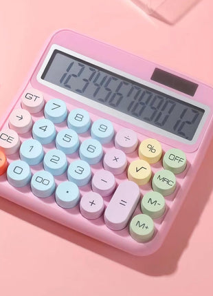 12-Digit Calculator with Pastel Typewriter Keys - ABS Plastic, AA Battery, Blue/White/Pink/Purple