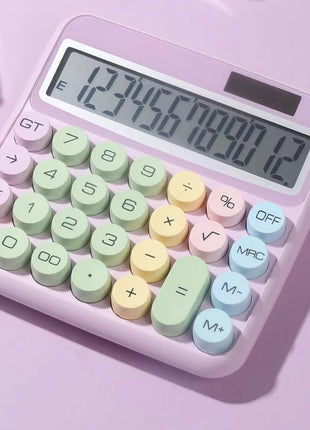 12-Digit Calculator with Pastel Typewriter Keys - ABS Plastic, AA Battery, Blue/White/Pink/Purple