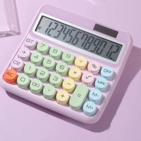 12-Digit Calculator with Pastel Typewriter Keys - ABS Plastic, AA Battery -Purple