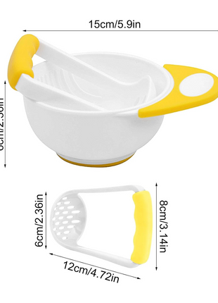 Baby Food Grinding Bowl Set 15cm with 12cm Masher Rod – Non-Slip Heat-Resistant Plastic Feeding Tool