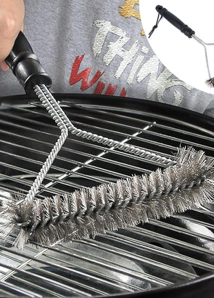 BBQ Grill Brush 30cm Dual-Bristle Stainless Steel/Nylon with Ergonomic Handle for Gas Charcoal Porcelain Grids