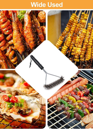 BBQ Grill Brush 30cm Dual-Bristle Stainless Steel/Nylon with Ergonomic Handle for Gas Charcoal Porcelain Grids