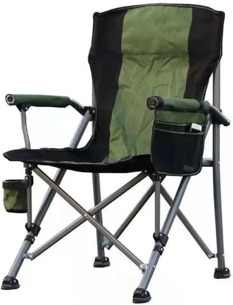 Camping Chair 150kg Capacity – High Back Mesh & Oxford – Green or Grey with Armrest & Cup Holder