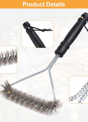 BBQ Grill Brush 30cm Dual-Bristle Stainless Steel/Nylon with Ergonomic Handle for Gas Charcoal Porcelain Grids