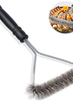 BBQ Grill Brush 30cm Dual-Bristle Stainless Steel/Nylon with Ergonomic Handle for Gas Charcoal Porcelain Grids