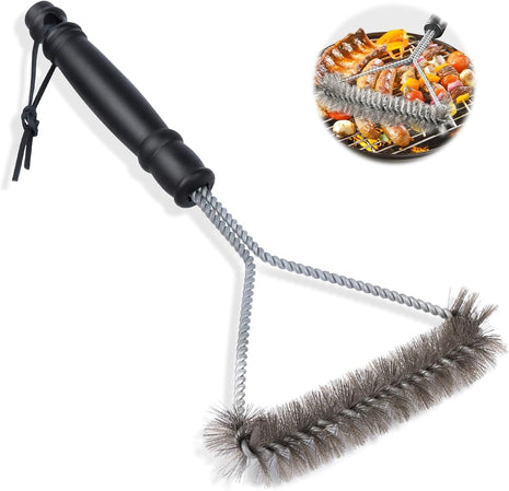 BBQ Grill Brush 30cm Dual-Bristle Stainless Steel/Nylon with Ergonomic Handle for Gas Charcoal Porcelain Grids