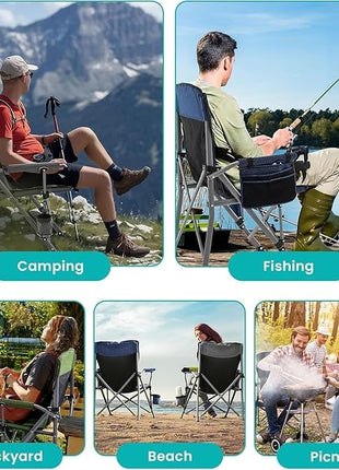 Camping Chair 150kg Capacity – High Back Mesh & Oxford – Green or Grey with Armrest & Cup Holder