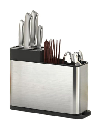 3-Compartment Cutlery Organizer – Stainless Steel Knife, Spoon & Fork Holder with Drain Base – Compact Silver Rack