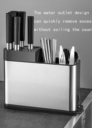 3-Compartment Cutlery Organizer – Stainless Steel Knife, Spoon & Fork Holder with Drain Base – Compact Silver Rack