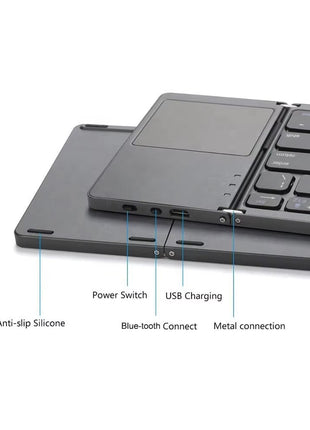 Foldable Bluetooth Keyboard Full-Size 84-Key – Scissor-Switch + Touchpad – Multi-Device Wireless – Black