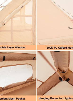 Inflatable Tent 6-Person – 300×220×190 cm Oxford Air-Beam Shelter – Waterproof Glamping Cabin – Apricot
