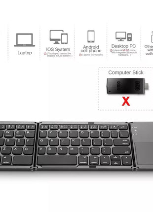 Foldable Bluetooth Keyboard Full-Size 84-Key – Scissor-Switch + Touchpad – Multi-Device Wireless – Black