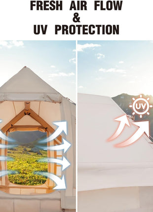 Inflatable Tent 6-Person – 300×220×190 cm Oxford Air-Beam Shelter – Waterproof Glamping Cabin – Apricot
