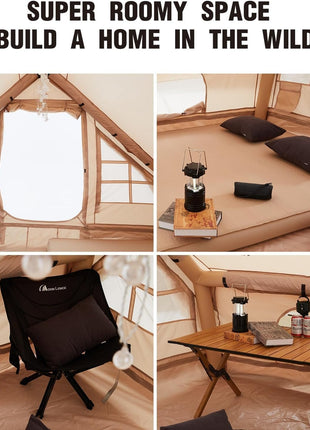 Inflatable Tent 6-Person – 300×220×190 cm Oxford Air-Beam Shelter – Waterproof Glamping Cabin – Apricot