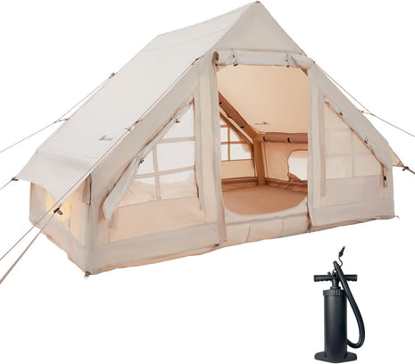 Inflatable Tent 6-Person – 300×220×190 cm Oxford Air-Beam Shelter – Waterproof Glamping Cabin – Apricot