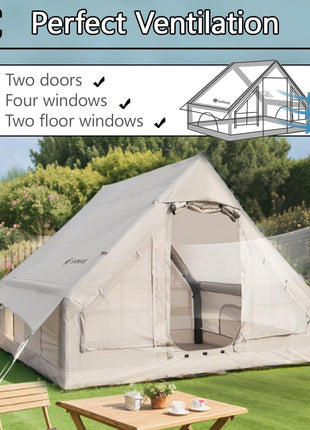 Inflatable Tent 6-Person – 300×220×190 cm Oxford Air-Beam Shelter – Waterproof Glamping Cabin – Apricot