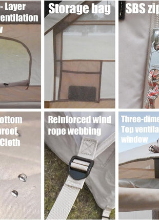 Inflatable Tent 6-Person – 300×220×190 cm Oxford Air-Beam Shelter – Waterproof Glamping Cabin – Apricot