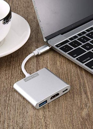 3-in-1 USB-C Hub Adapter – 4K HDMI Output + USB 3.0 + Type-C Charging – Aluminium Shell – Silver