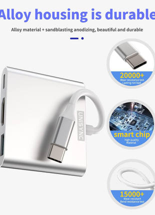3-in-1 USB-C Hub Adapter – 4K HDMI Output + USB 3.0 + Type-C Charging – Aluminium Shell – Silver