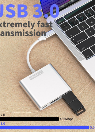 3-in-1 USB-C Hub Adapter – 4K HDMI Output + USB 3.0 + Type-C Charging – Aluminium Shell – Silver