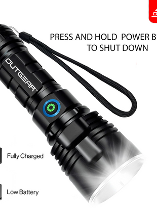 OutGear Light Saber Laser Beam 3000 Lumens, High Power LED Water Resistant Flashlight Lamp – Ultra Bright, Rechargeable, Military Grade, IPX-6 for Outdoor Activities