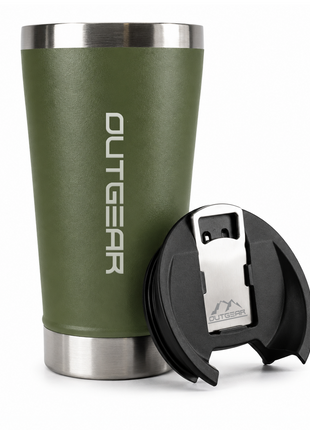 OutGear 600ml Double Wall Insulated Stainless Steel Thermos Cup with Built-In Bottle Opener, Matte Finish Green