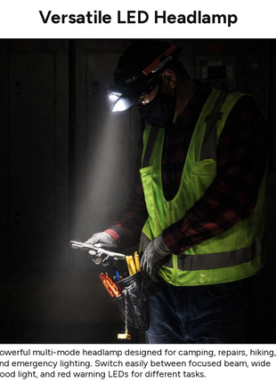 Outgear Rechargeable LED Headlamp 5W XTE + COB + Red LEDs, Motion Sensor Switch, Zoom Adjustable Beam, 60° Tilt, 3.7V 1800mAh