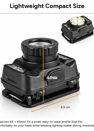 Outgear Rechargeable LED Headlamp 5W XTE + COB + Red LEDs, Motion Sensor Switch, Zoom Adjustable Beam, 60° Tilt, 3.7V 1800mAh