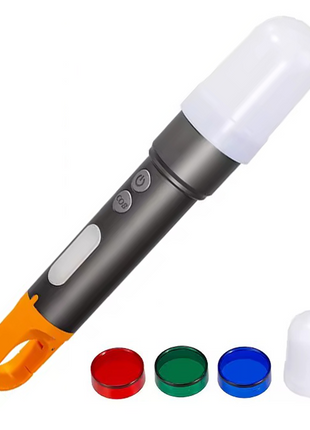 OUTGEAR LED Flashlight 20W Rechargeable – 5+4 Modes, COB Side Light, USB-C Torch with Filters – Grey/Orange