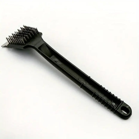 Braai Grill Brush and Scraper 30 cm – Stainless Steel Blade + Firm Bristles – Anti-Slip Handle – Black.