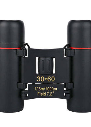 Folding Roof Prism Binoculars 30×60 – 10× Magnification – Compact Wide-Angle Travel Scope – Black – Field 7.2°