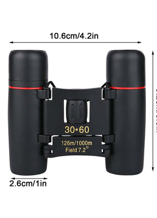 Folding Roof Prism Binoculars 30×60 – 10× Magnification – Compact Wide-Angle Travel Scope – Black – Field 7.2°