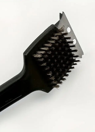 Braai Grill Brush and Scraper 30 cm – Stainless Steel Blade + Firm Bristles – Anti-Slip Handle – Black.
