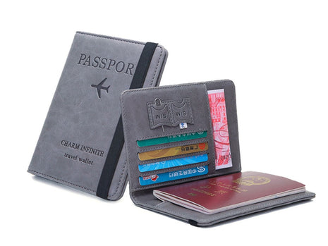 PU Leather RFID Passport Holder – 14.4×10.5×1.4 cm – 4 Card + 2 SIM + 3 Pockets – Coffee / Grey / Pink / Black