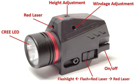 Tactical Flashlight Laser Combo – 200 Lumen LED + Class IIIA Red Laser – Picatinny Mount – Fits Glock Gen 3