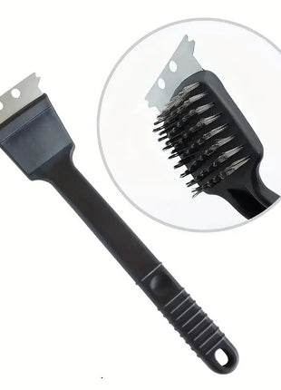 Braai Grill Brush and Scraper 30 cm – Stainless Steel Blade + Firm Bristles – Anti-Slip Handle – Black.