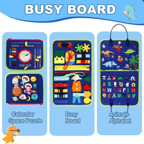 Busy Board for Toddlers 28cm – Fabric Montessori Toy with Alphabet, Clock, Puzzle – Pink for Age 3+