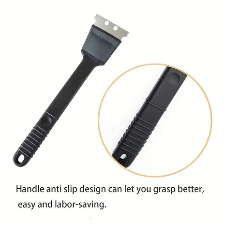 Braai Grill Brush and Scraper 30 cm – Stainless Steel Blade + Firm Bristles – Anti-Slip Handle – Black.