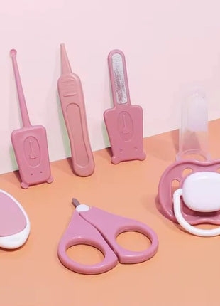 Baby Grooming Kit 7-Piece – Safe Manicure Set with Pacifier & Brush – Pink or Blue