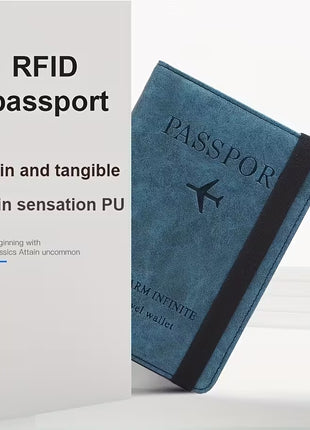PU Leather RFID Passport Holder – 14.4×10.5×1.4 cm – 4 Card + 2 SIM + 3 Pockets – Coffee / Grey / Pink / Black