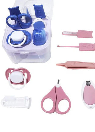 Baby Grooming Kit 7-Piece – Safe Manicure Set with Pacifier & Brush – Pink or Blue